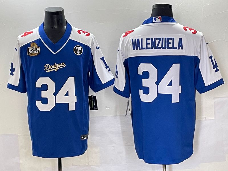 Men 2025 Los Angeles Dodgers #34 Valenzuela Blue white Nike MLB Jersey style 7073->los angeles dodgers->MLB Jersey